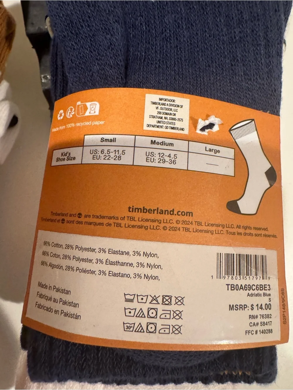 NWT Timberland Cushioned Crew Socks 6 Pairs (2 x 3-Pack) Size Small US 6.5–11.5